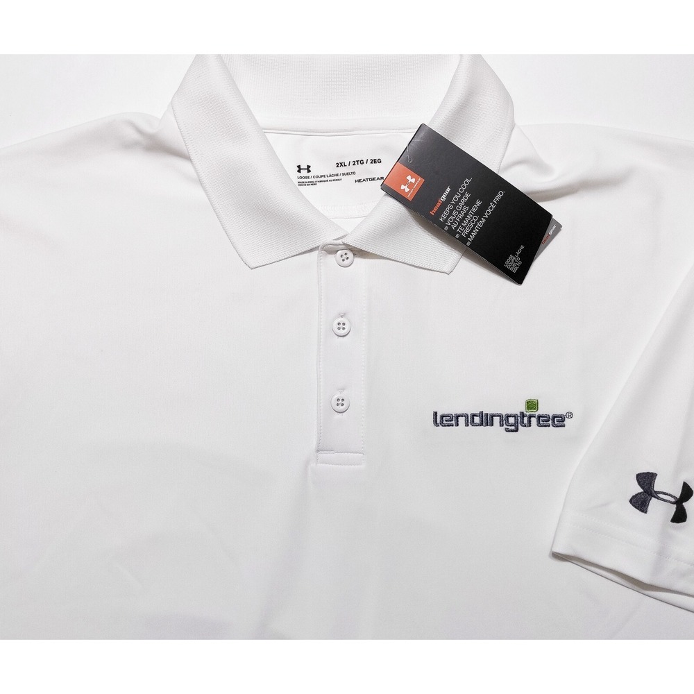 UNDER ARMOUR Short Sleeve Polo Shirt LendingTree White XXL 2XL‎ ~ New